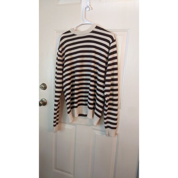 Carbon Brown and White Stripe XL Sweater, Y2K, Vintage, Grandpa Sweater - Picture 1 of 8
